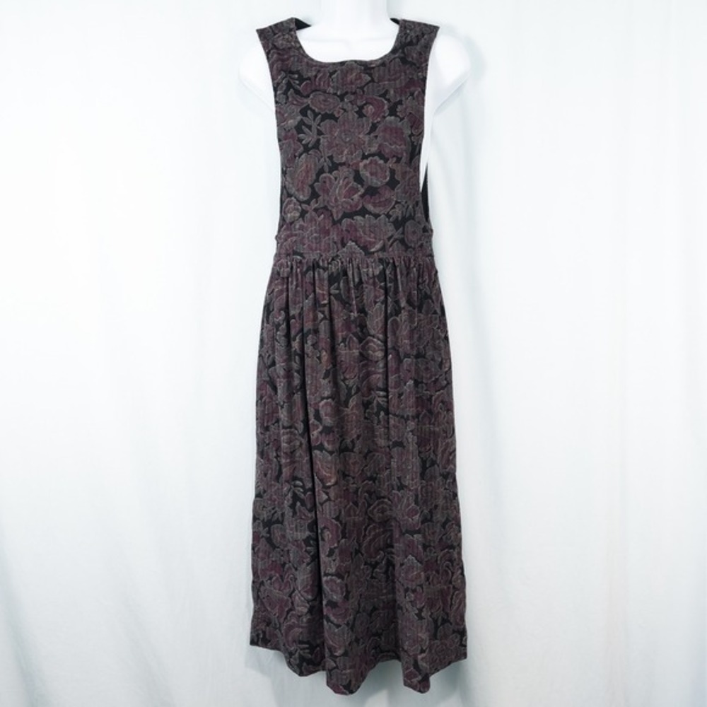 Vintage Floral Corduroy Jumper Dress 4 Midi Pinafore‎ Cottage Country Whimsigoth